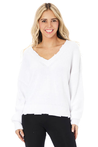 Distressed V-Neck Knit Sweater in 2 Colours