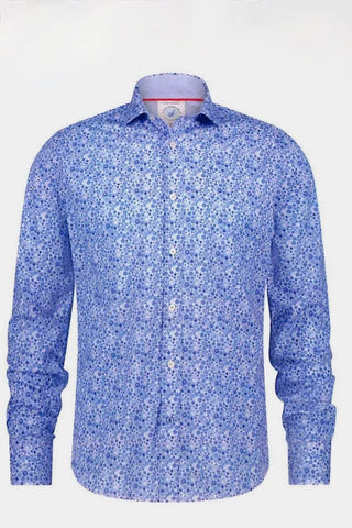 Long-Sleeved Sport Shirt With Oranges Pattern in Blue