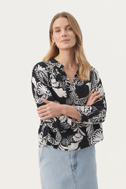 Ginevera Blouse With Dark Navy Floral Print