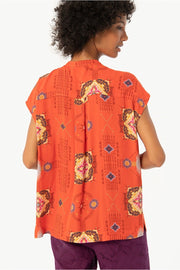 Cap-Sleeved Oversize Blouse in Coral