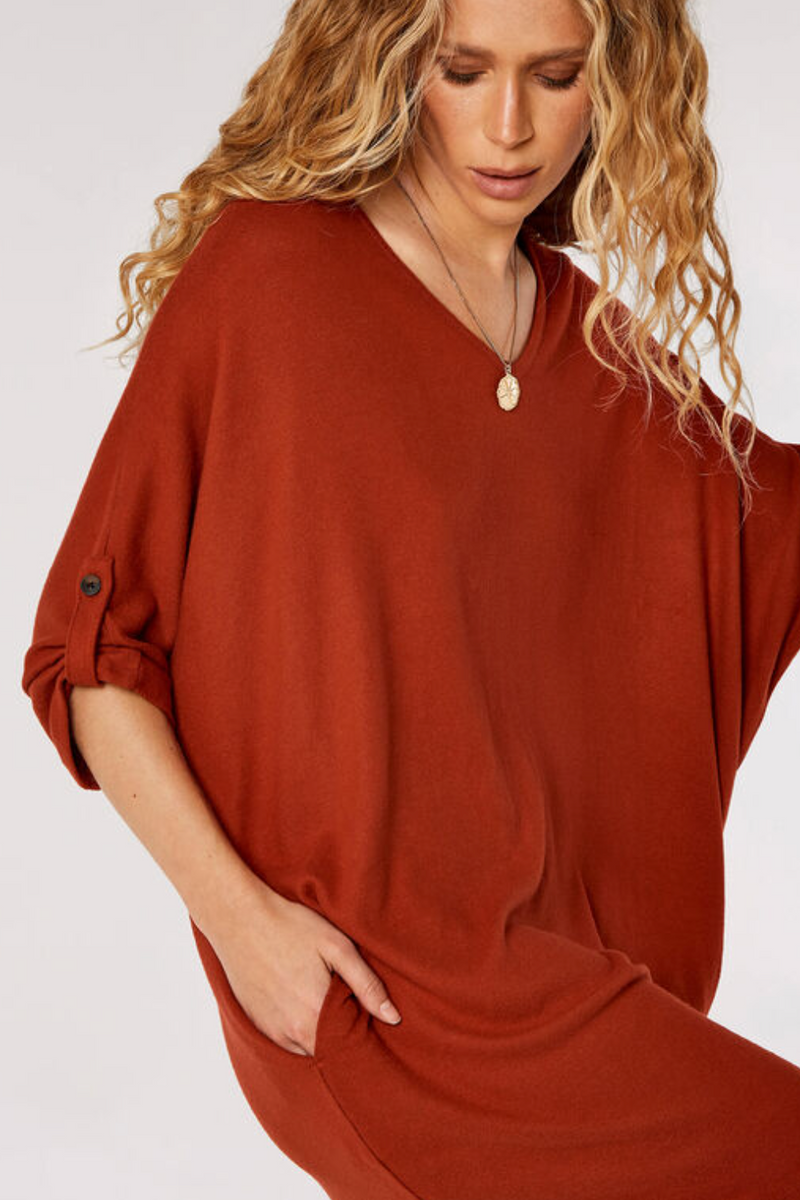 Soft Batwing Cocoon Dress in Rust chrisjameskingston
