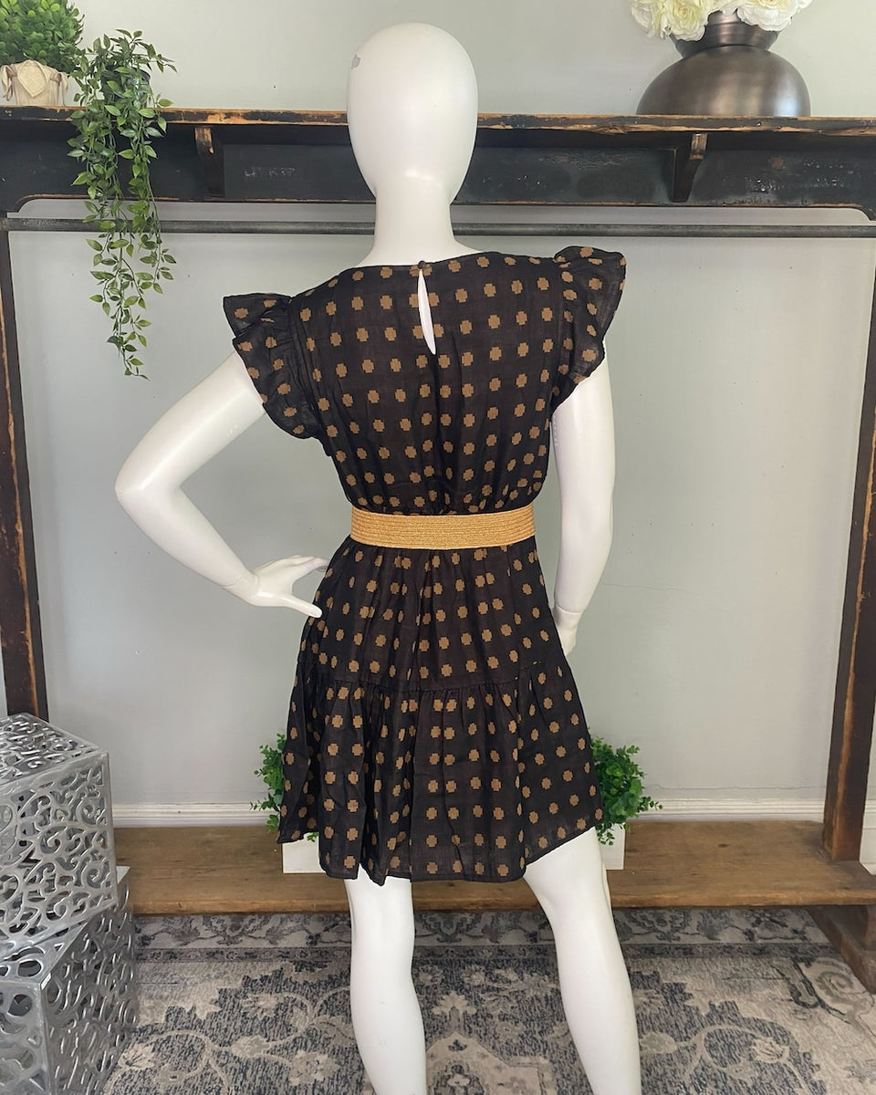Dress in Black/Brown Dot with Belt – chrisjameskingston