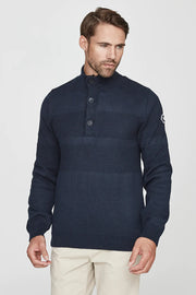 Anders Windproof, Mock-T Cotton Sweater in Navy-and-White Stripes
