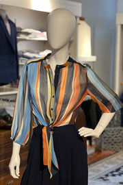 Front-Tie Blouse in Multicoloured Stripes