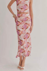 Shirred Maxi Skirt in Coral