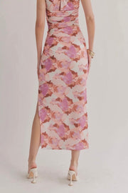 Shirred Maxi Skirt in Coral