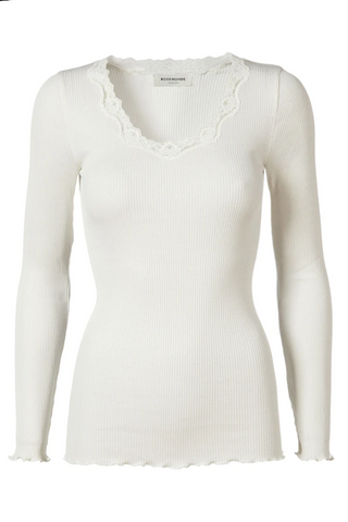 Long-Sleeved Silk T-Shirt With Lace in 3 Colours