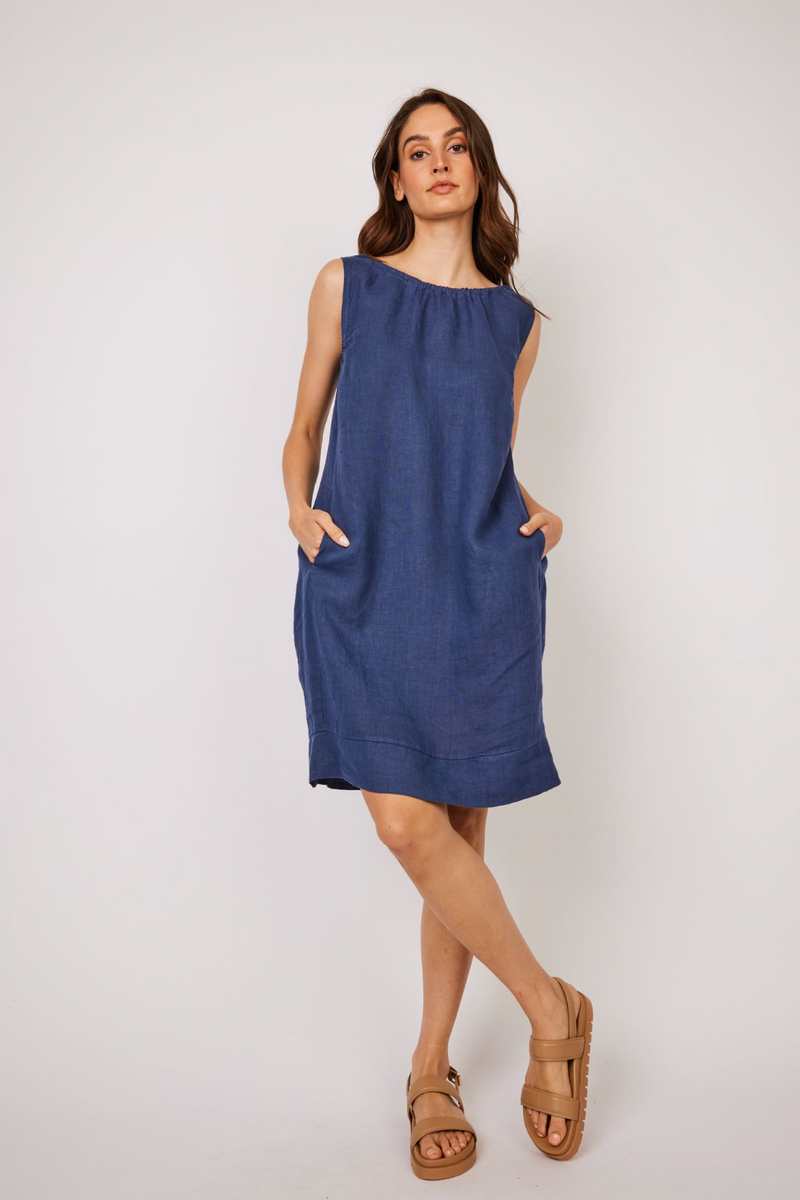 Boatneck Sleeveless Linen Dress in 2 Colours Boatneck Sleeveless Linen Dress in 2 Colours