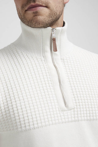 Mattias Windproof, Mock Turtleneck Cotton Sweater in Off-White