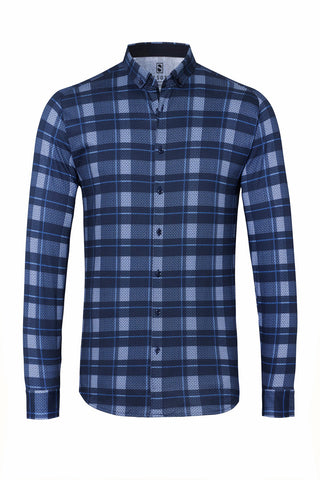 Long-Sleeved Sport Shirt in Blue Plaid