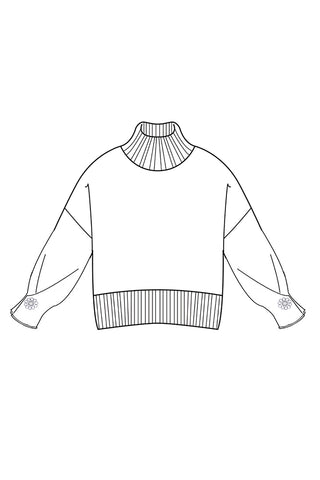 Rhinestone Button Sleeve Mock Neck Sweater