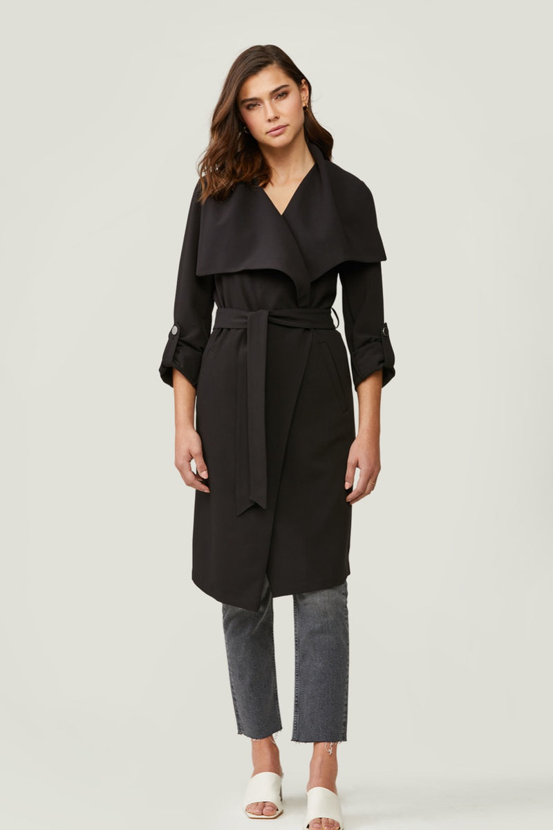 Ornella-N Knee-Length Coat with Cascade Collar – chrisjameskingston