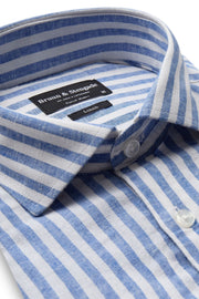 O'Sullivan Casual Striped Long Sleeve Shirt in Blue-and-White