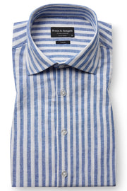 O'Sullivan Casual Striped Long Sleeve Shirt in Blue-and-White