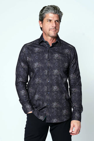 Long-Sleeved Casual Shirt in Navy Smoke Floral