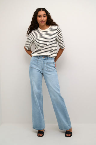 Karla High-Waisted, Wide-Legged Jeans in Light Blue Washed Denim