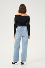 Karla High-Waisted, Wide-Legged Jeans in Light Blue Washed Denim