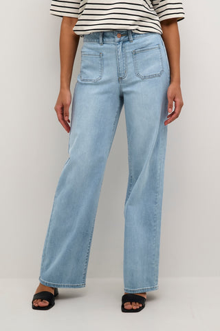 Karla High-Waisted, Wide-Legged Jeans in Light Blue Washed Denim