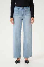 Karla High-Waisted, Wide-Legged Jeans in Light Blue Washed Denim