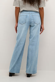 Karla High-Waisted, Wide-Legged Jeans in Light Blue Washed Denim