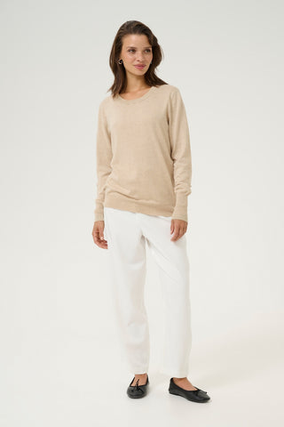 Lizza Long-Sleeved Knitted Pullover in Feather Grey