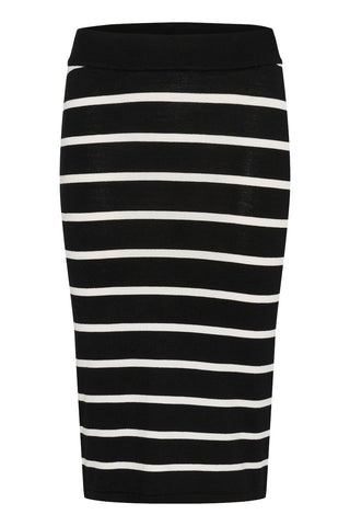 Lizza Knit Pencil Skirt in Black With Chalk Stripe