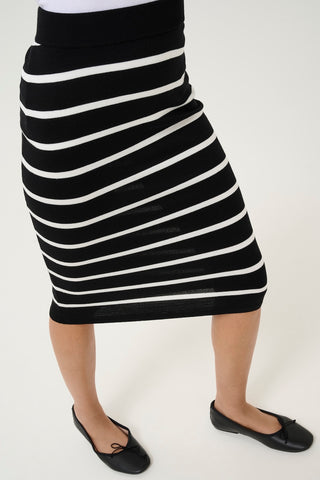 Lizza Knit Pencil Skirt in Black With Chalk Stripe