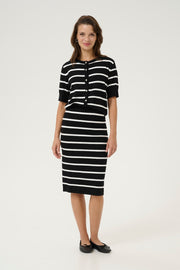 Lizza Knit Pencil Skirt in Black With Chalk Stripe