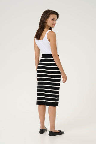 Lizza Knit Pencil Skirt in Black With Chalk Stripe