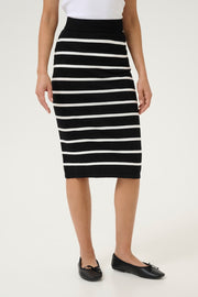 Lizza Knit Pencil Skirt in Black With Chalk Stripe