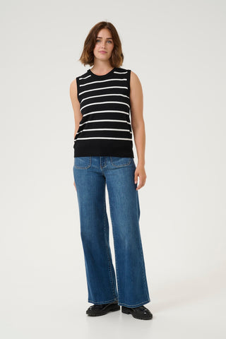 Lizza Striped Sleeveless Top in Black With Chalk Stripe