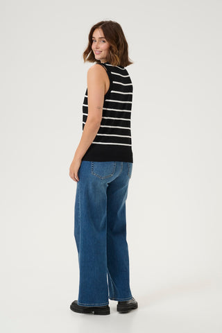 Lizza Striped Sleeveless Top in Black With Chalk Stripe