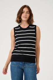 Lizza Striped Sleeveless Top in Black With Chalk Stripe