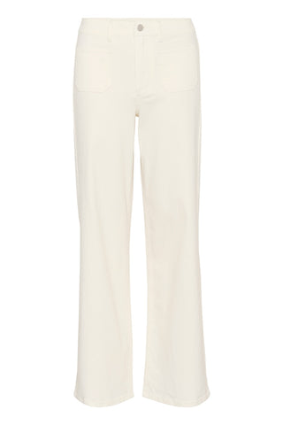 Karla High-Waisted, Wide-Legged Twill Jeans in Chalk