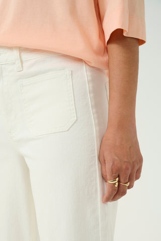 Karla High-Waisted, Wide-Legged Twill Jeans in Chalk