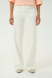 Karla High-Waisted, Wide-Legged Twill Jeans in Chalk