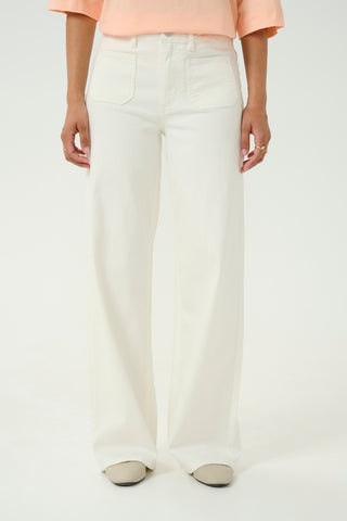 Karla High-Waisted, Wide-Legged Twill Jeans in Chalk