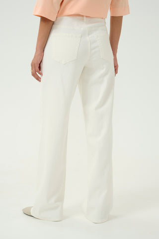 Karla High-Waisted, Wide-Legged Twill Jeans in Chalk