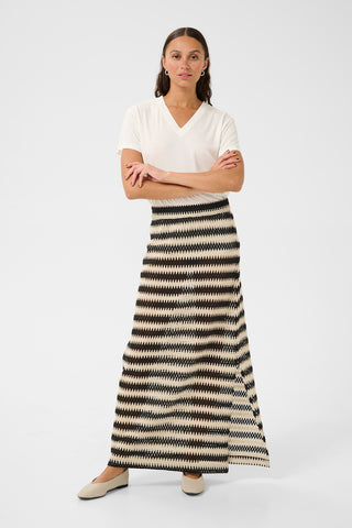 Molin Long Lace Skirt in Black-and-Broken-White Stripe