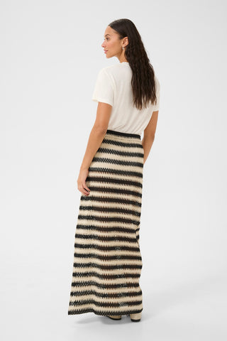 Molin Long Lace Skirt in Black-and-Broken-White Stripe