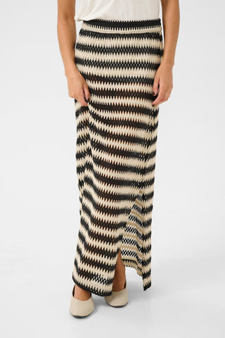 Molin Long Lace Skirt in Black-and-Broken-White Stripe