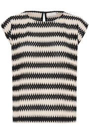 Molin Sleeveless Lace Top in Black-and-Broken-White Stripe