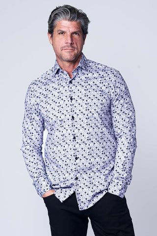 Long Sleeve Casual Shirt in Blue Black Mini Circle Print
