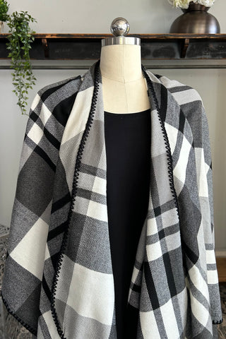 Shawl Scarf in Grey and Black Check
