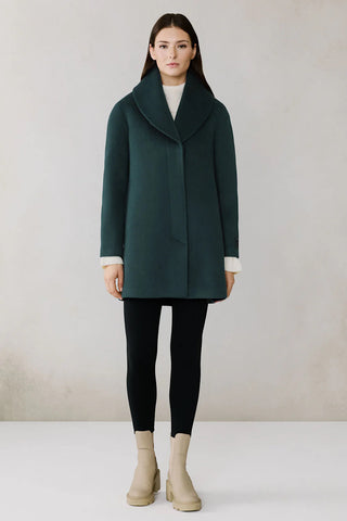Elsa Wool Shawl Collar Coat in Midnight Forest
