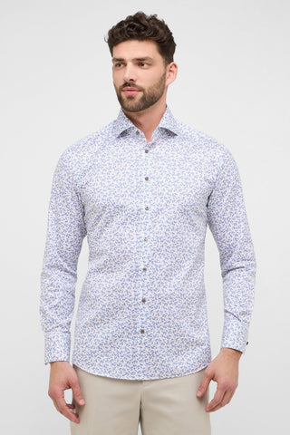 Long-Sleeved, Modern-Fit Shirt in Blue Print