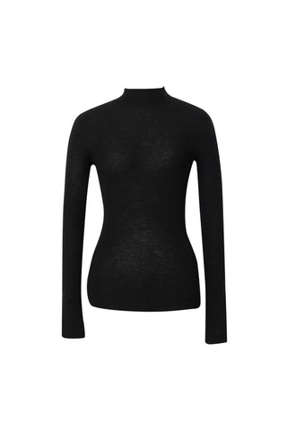 Fine Knit Wool Sweater in Black
