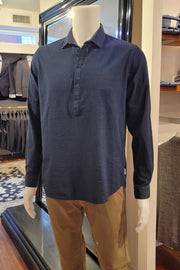 Alonso Long-Sleeved Woven Polo Shirt in Blue