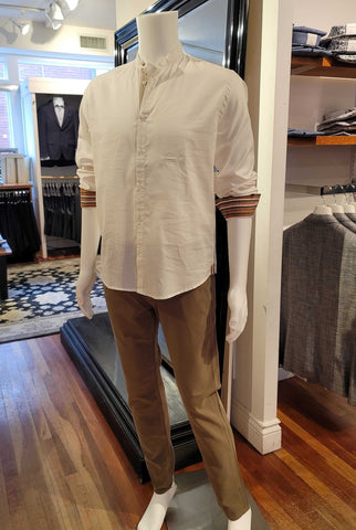 Long-Sleeved Mandarin-Collar Oxford Cloth Shirt in White
