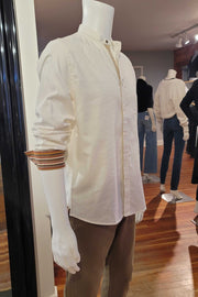 Long-Sleeved Mandarin-Collar Oxford Cloth Shirt in White